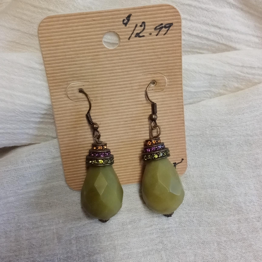 Elegant Green Stone Drop Earrings